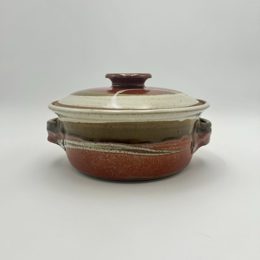 Cottagecore Handcrafted Ceramic Casserole Dish With Lid Signature Stamped Bottom